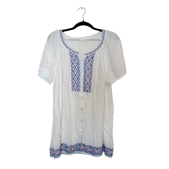 J. Jill Tops - J Jill Blouse Size L White Embroidered Boho Peasant Top Oversized Long